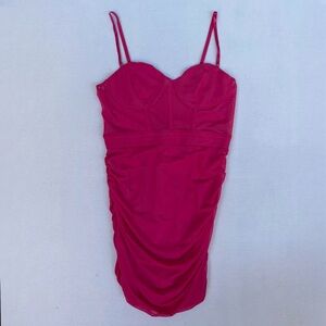 Forever 21 Ruched Mesh Hot Pink Bustier Mini Dress Sz XL Barbie Valentine’s Day
